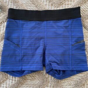 Lululemon What The Sport Shorts in the Cyber Stripe Naval Blue Black. Size 8